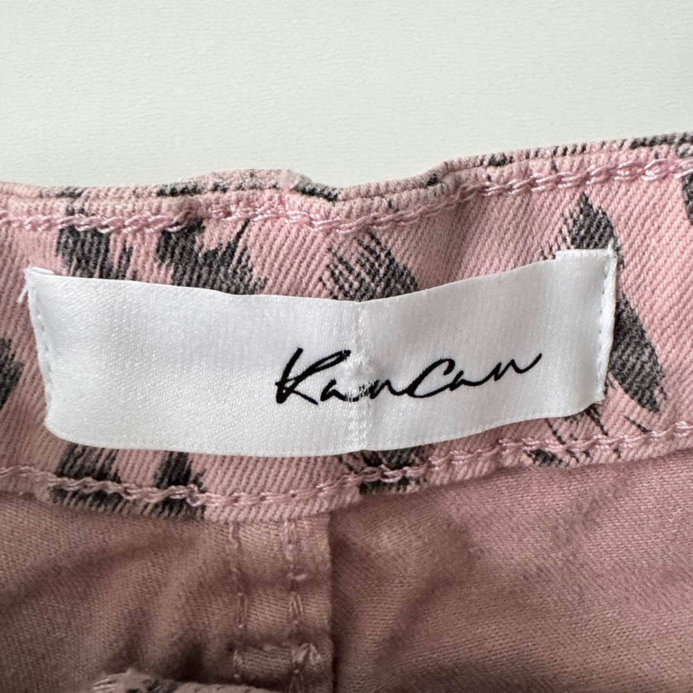 KanCan Pink and Black Cheetah Print Denim Shorts - Picture 3 of 9
